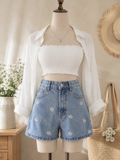 Daisy Bloom Denim Shorts